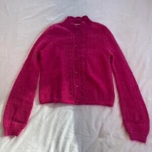 Sezane hot pink lace cardigan